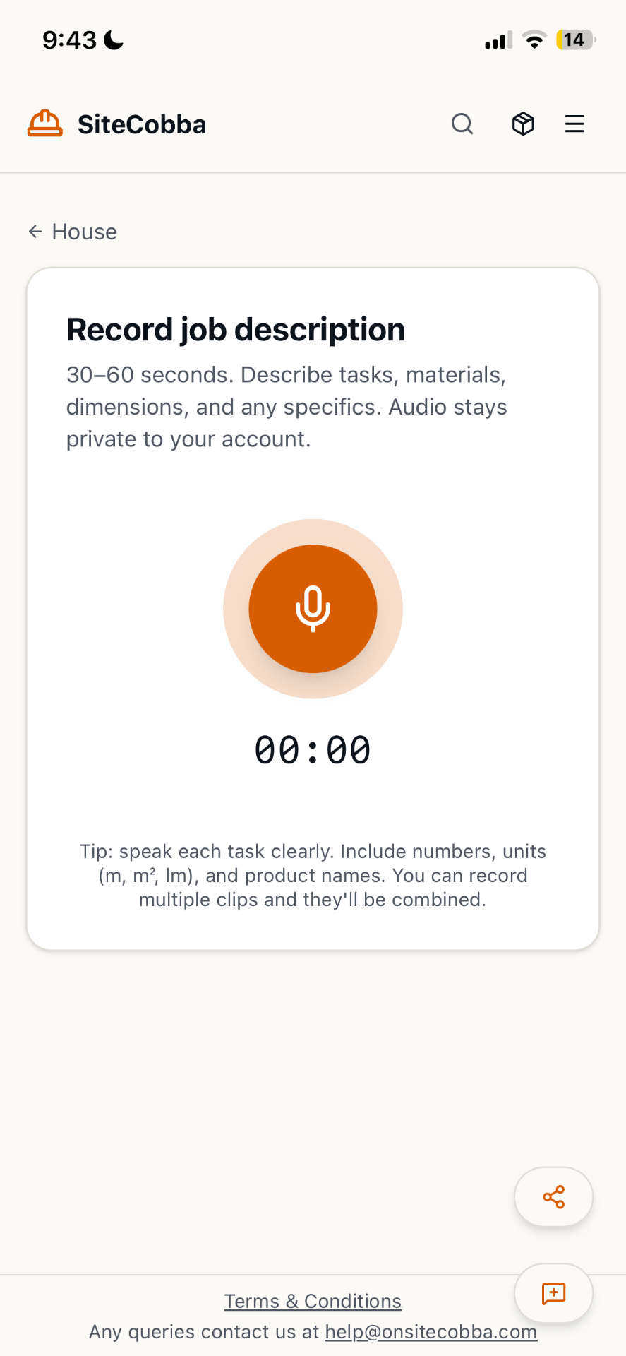 Recording a job description in SiteCobba